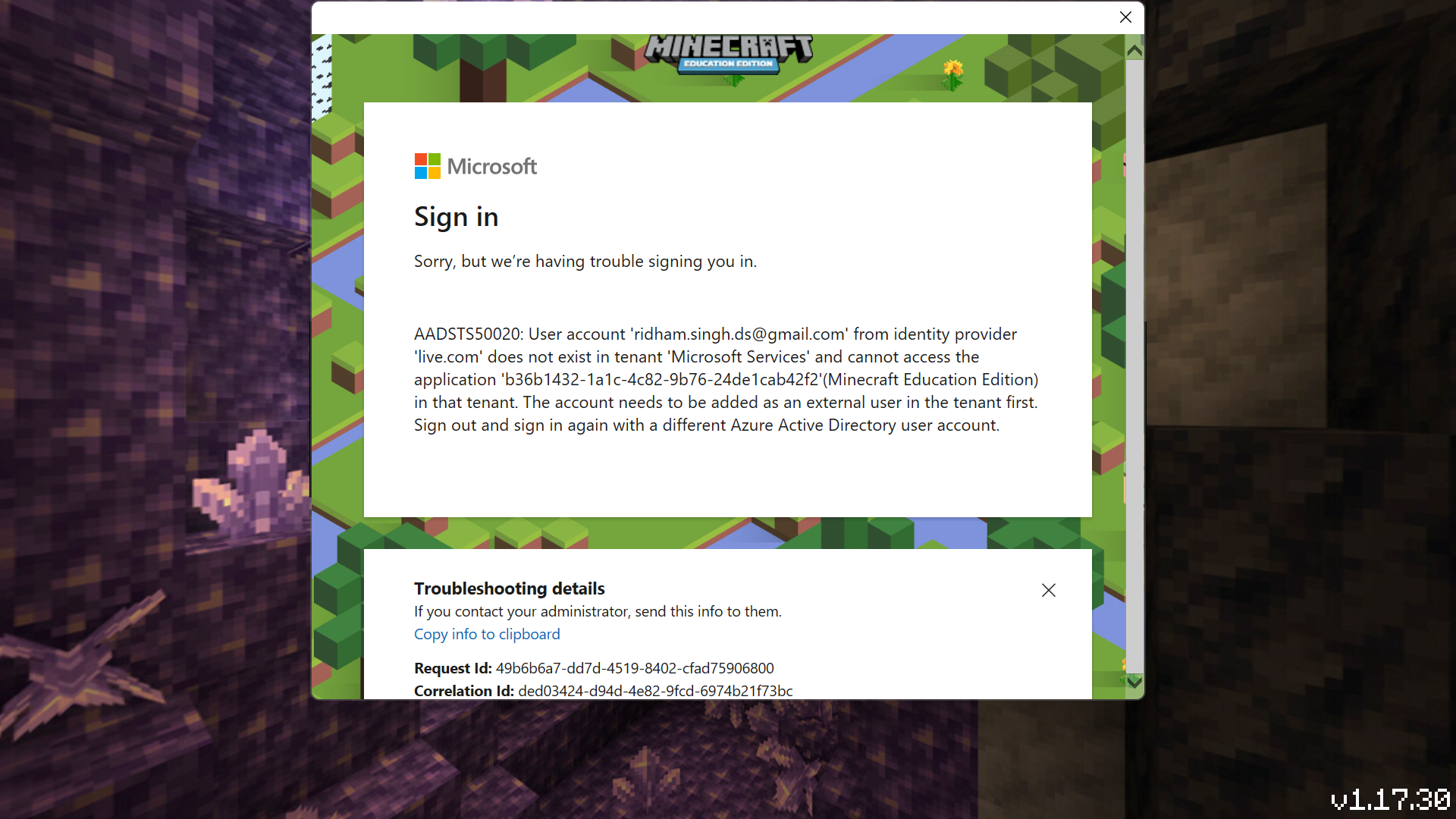 Can't log into minecraft account. Please help if possible.